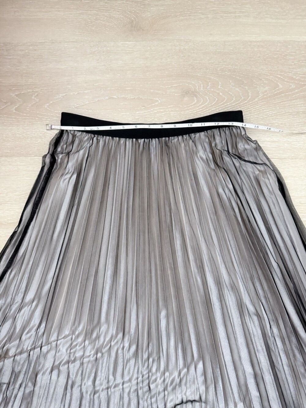 Pleated Mesh Lace Midi Maxi Skirt Black Champagne Calligraphie M Boho Romantic - Picture 7 of 16
